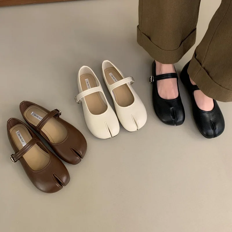 2025 moda tabi ninja sapatos mulher salto baixo ballet trotters split toe bombas mocassins senhoras mary janes sapatos mocassins