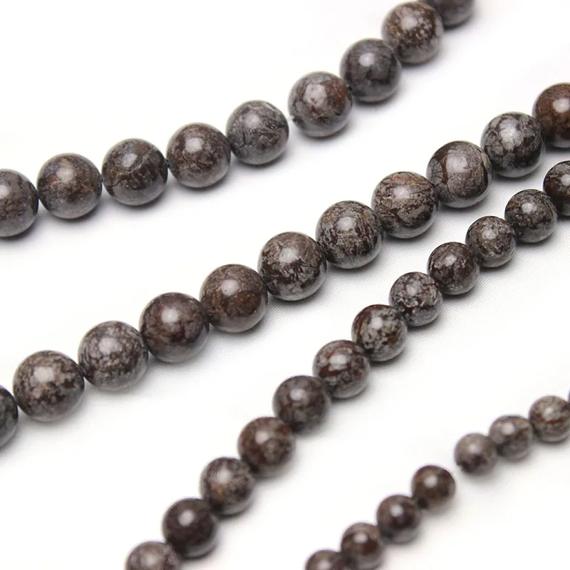 Wholesale Natural Stone Coffee Snowflake Obsidian Round Beads 15\