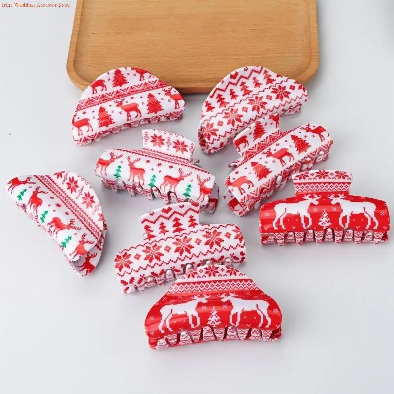 G92D Snowflake Reindeer Hair Claw Clip Hair Jaw Clip Christmas Barrettes Hairpin