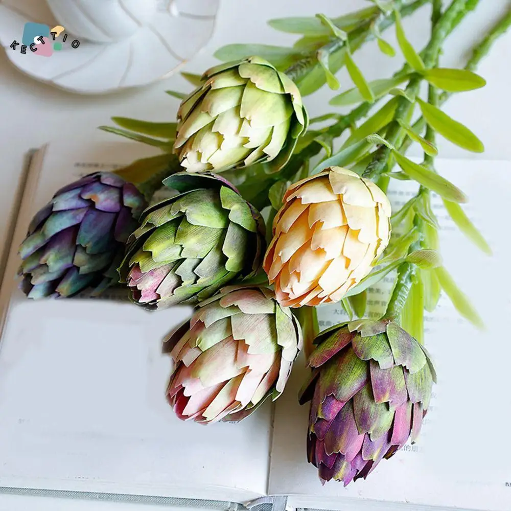 Alcachofa Artificial de gama alta de 56CM, 2 uds., fruta decorativa de plástico suave, plantas frutales, cardo de una sola rama falsa para balcón