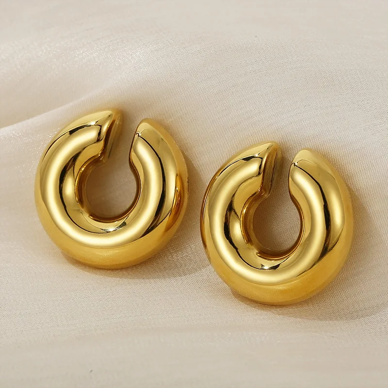 Punk Non Piercing Chunky Round Circle Clip Earring for Women Gold Plated C Shape Ear Cuff Stud Tube Thick Earclips Jewelry Gifts