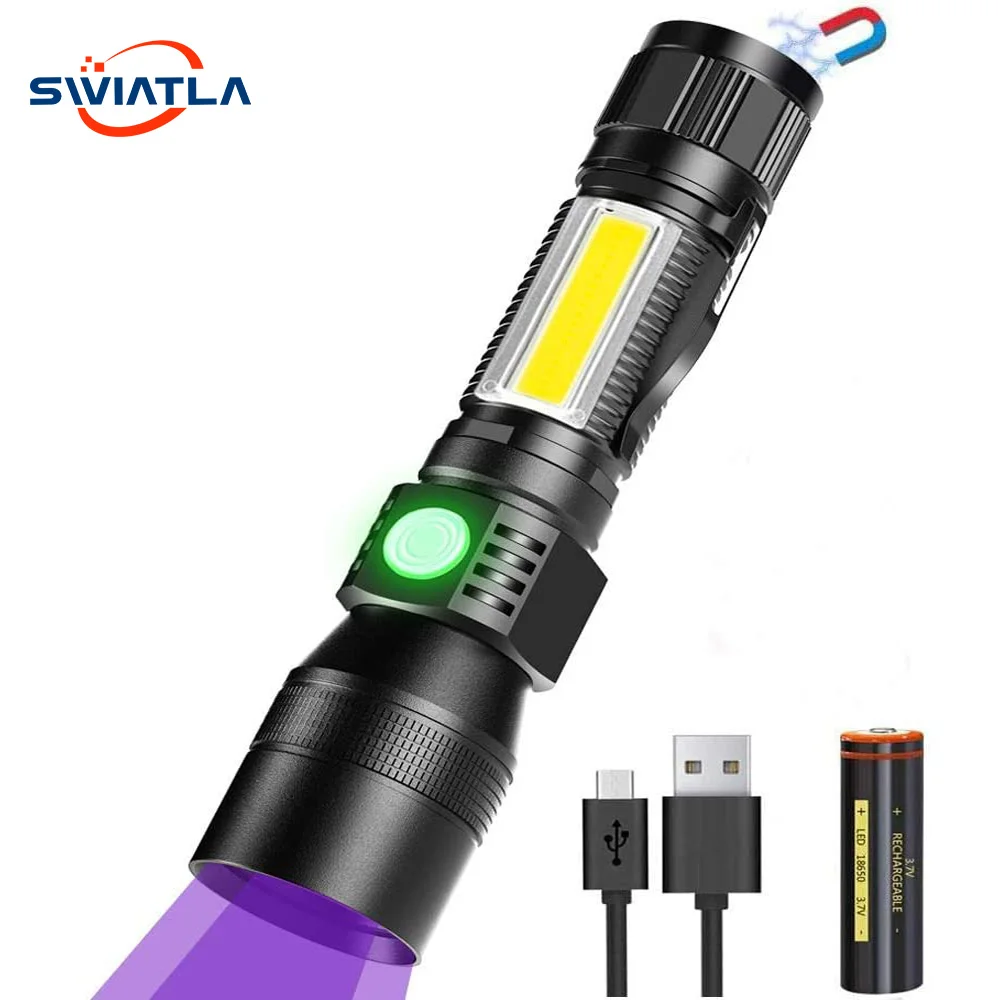 3 In 1 UV Flashlight Rechargeable Tactical Flashlight with Pocket Clip High Powered LED Light 7 Modes Waterproof for Camping