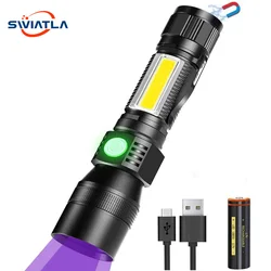 3 In 1 UV Flashlight Rechargeable Tactical Flashlight with Pocket Clip High Powered LED Light 7 Modes Waterproof for Camping