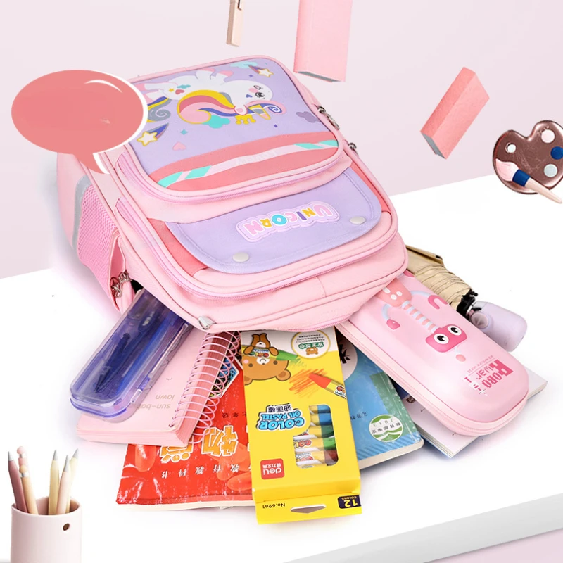 Cartoon Unicorn Elementary School Student Bookbag with High Aesthetic Value, Lightweight Waterproof Backpack, and Pencil Case