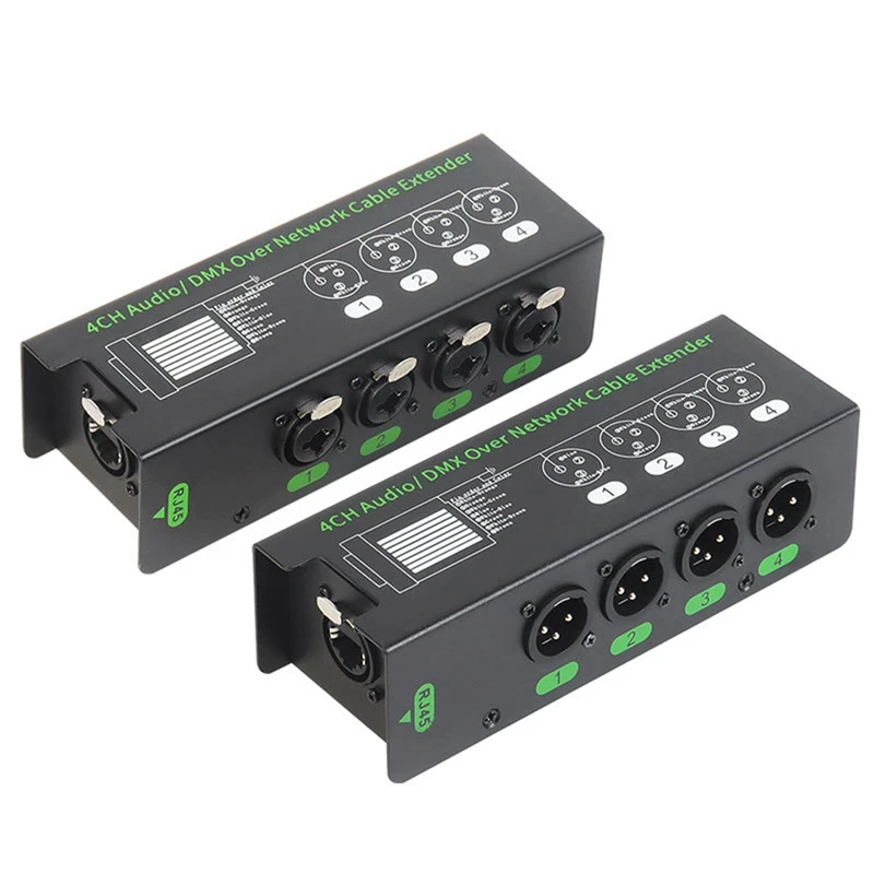 1Pair 4-Channel 6.5 + 3-Pin XLR Audio/DMX Over Network Cable Extender DMX512 Network Signal Extender 1 Male+1 Female