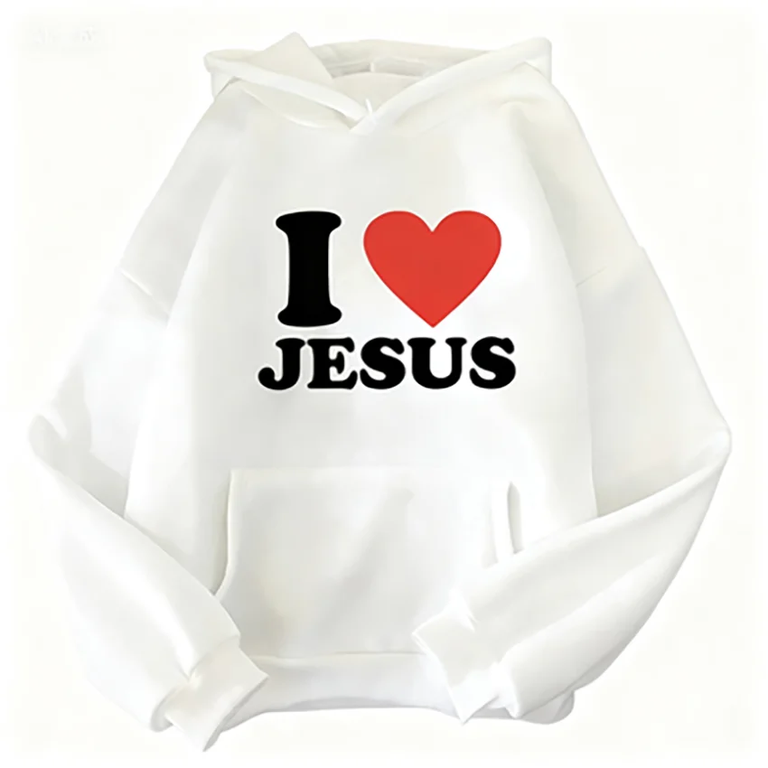 المرأة أنا أحب يسوع مطبوعة هوديي الخريف الشتاء عادية بسيطة خمر بلوزات الموضة الصوف كم طويل البلوز #1