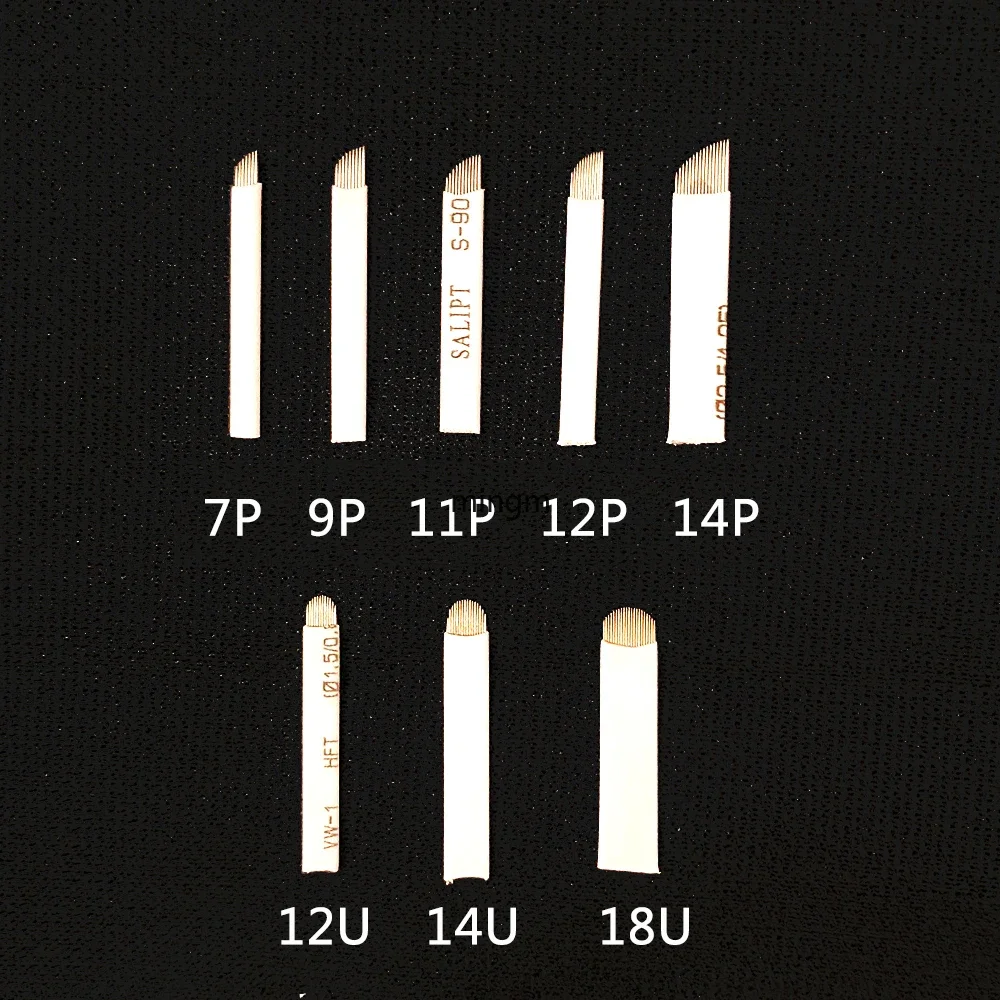 إبر بيضاء للوشم ، شفرات مرنة ، على شكل حرف U ، شفرة مكياج دائمة ، تيبوري ، 7 ، 9 ، 11 ، 12 ، 14 ، ولي ، 50