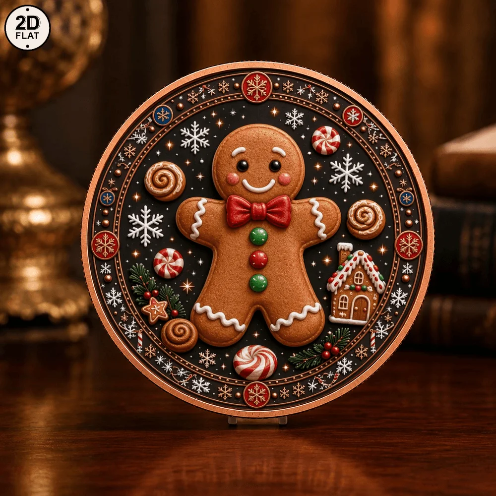 1pc Christmas Gingerbread Man 1oz Fine Copper Commemorative Coin Snowflake Candy Collectible Medal Xmas Holiday Gift Souvenir