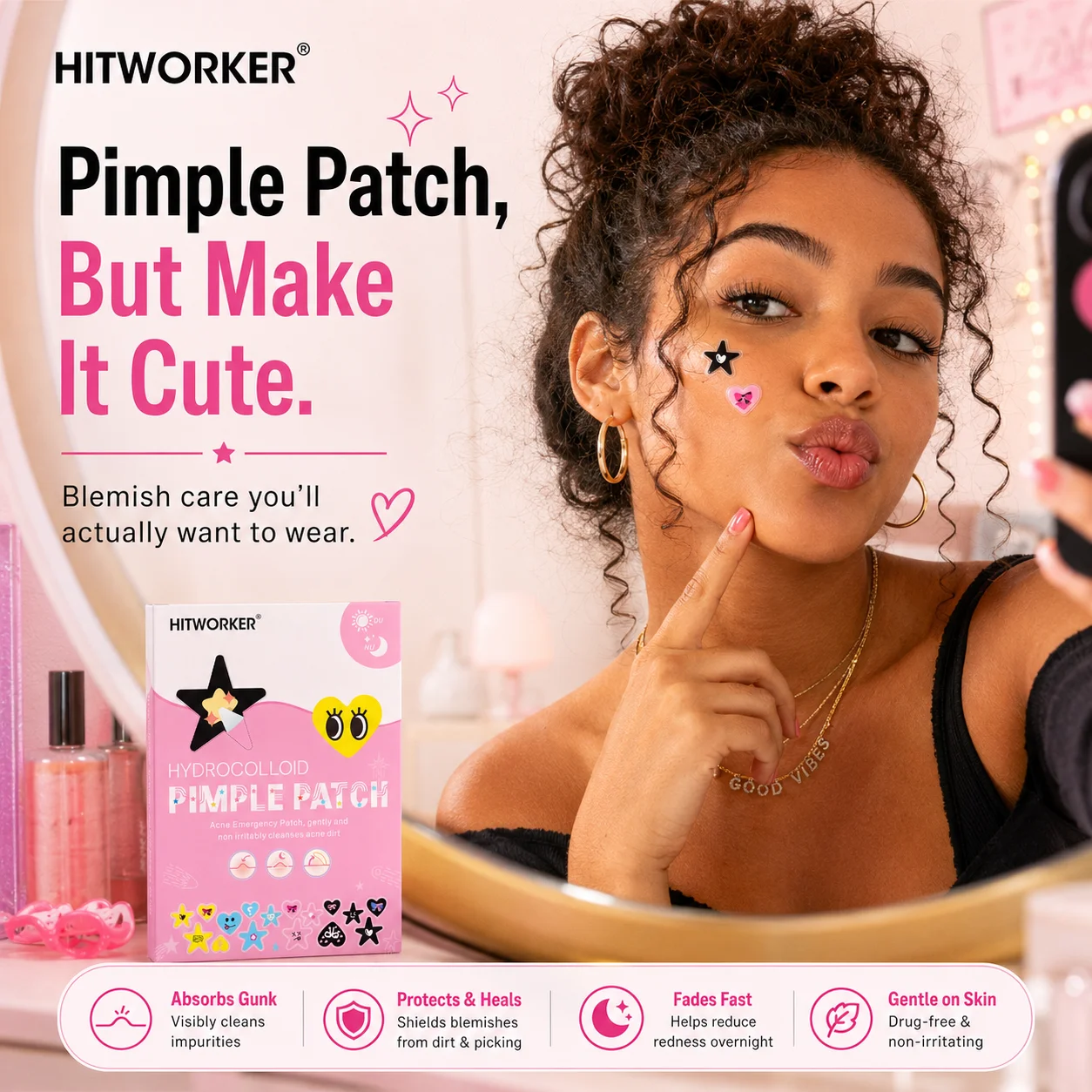 280PCS Colorful Hydrocolloid Pimple Patches for Face, Cute Star Heart Blemish Cover Stickers, Mixed Shape Facial Spot Patches