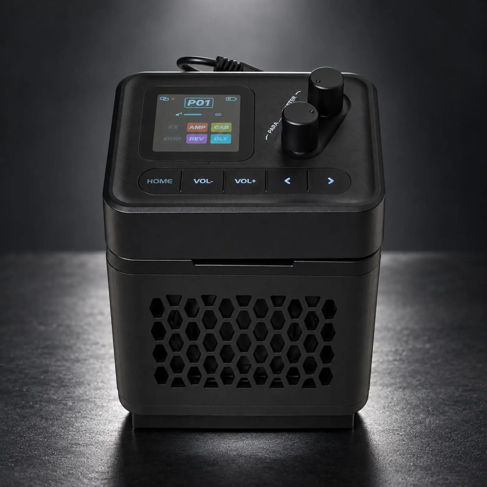 Electric Guitar Mini Amplifier Multi Effects Unit with Color Screen Two Knobs Headphone Jack USB Power for Quiet Practice and