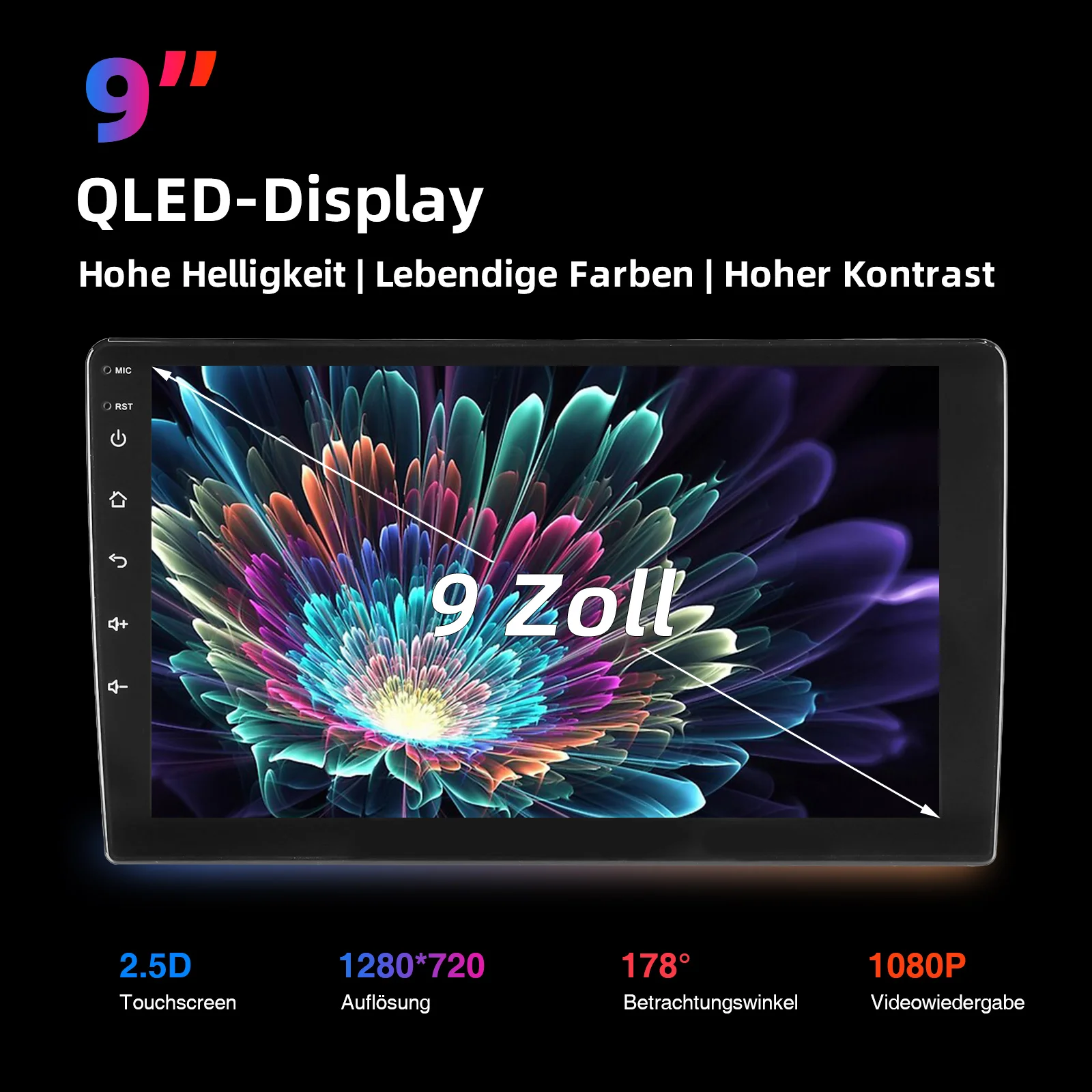 ESSGOO Autoradio 7"/9"/10" 2 DIN 8-Kern Android14 6+128 GB Kabelloses CarPlay Android Auto GPS-Navigation Bluetooth AM FM RDS WiFi QLED Touchscreen 4G LTE Mirror Link Lenkradsteuerung – Detail 8