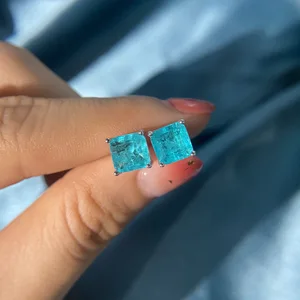 Paraiba Turmalin Taş Birthstone Kulak Çıtçıt Kadınlar için 100 %925 Ayar Gümüş Vintage Güzel Takı Kadınlar için Toptan Küpeler için 6 büyük satış, turmalin-no. 5