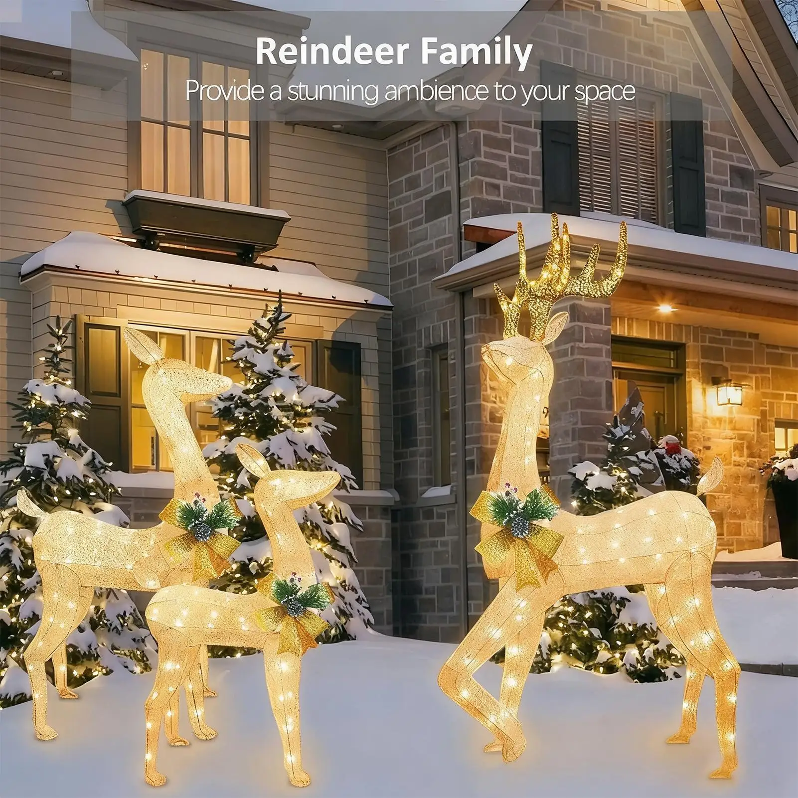 Christmas Stake Decorations 3 Pieces Weatherproof LED Insertion Yard Reindeer Holiday Decoration For Family Home Holiday Ground