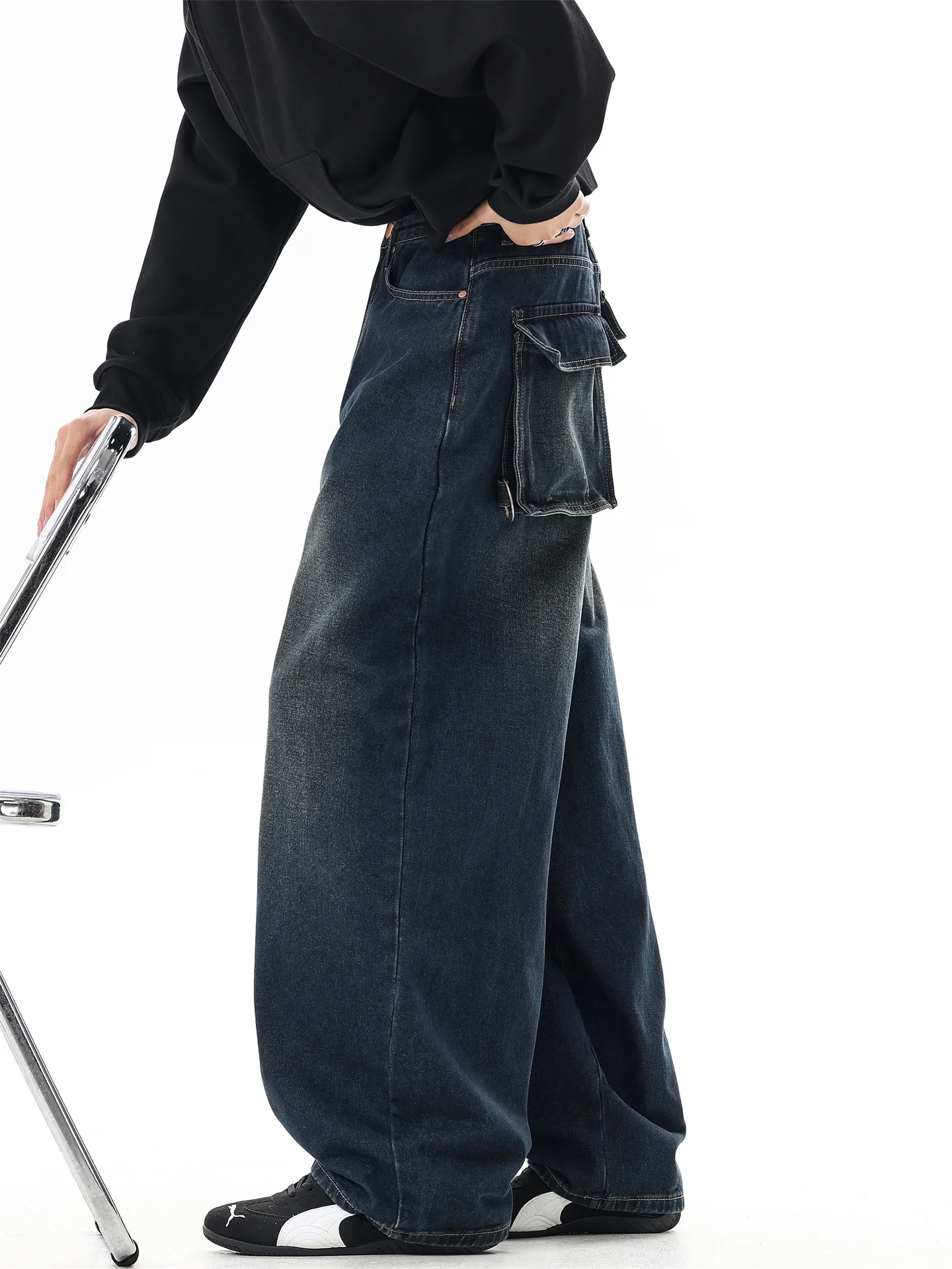 

Мужские джинсы в американском ретро-стиле, рабочие, с 3D-принтом, прямые, свободного кроя, с узором «коса», повседневные