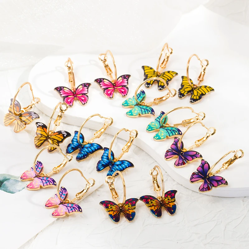 Vintage Colorful Oil Drip Butterfly Dangle Earrings For Girls New Y2k DIY Jewelry Fashion Drop Earring Accessories Wholesale