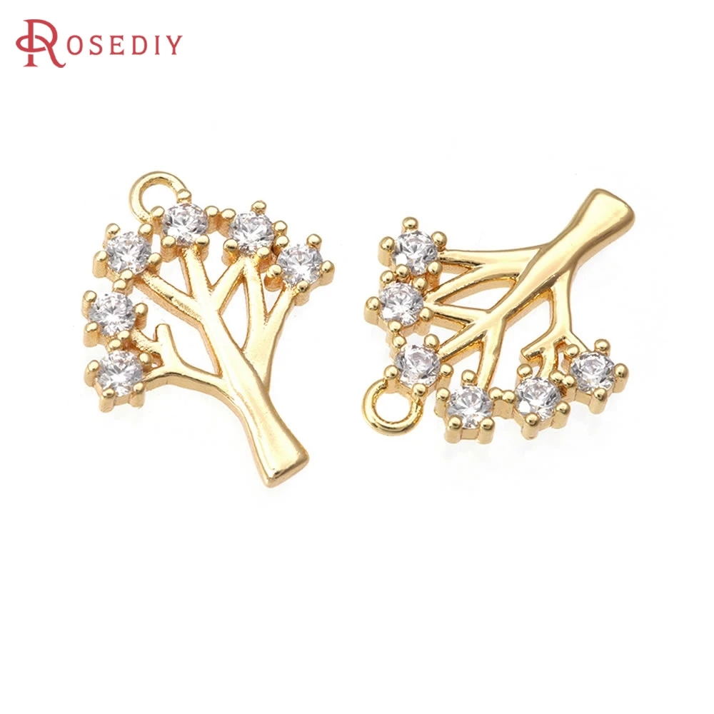 

4PCS 18K Gold Color Brass and Zircon Tree Charms Pendants High Quality Diy Necklace Earrings Charms Jewelry Making Accessories