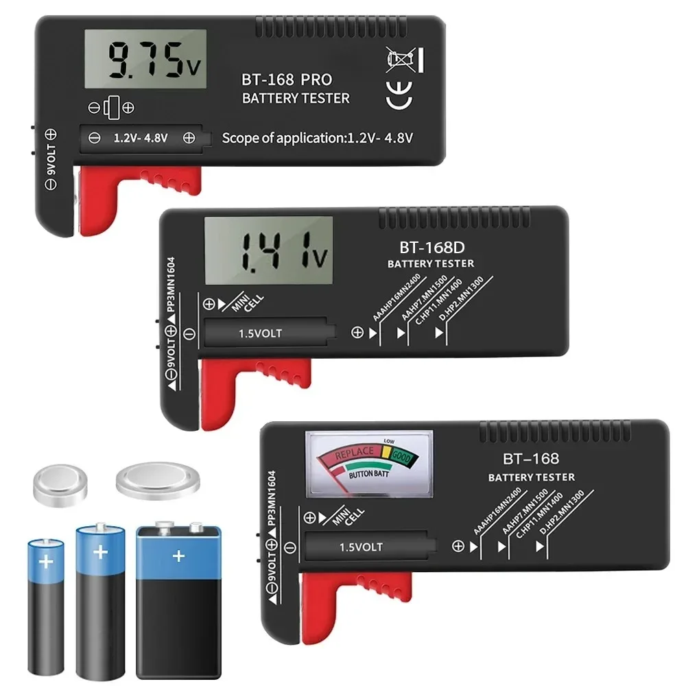 BT-168 Pro Digital Battery Tester High AccuracyLCD Display Universal for AA AAA C D 9V 1.5VButton Cell Capacity Checker Home Use