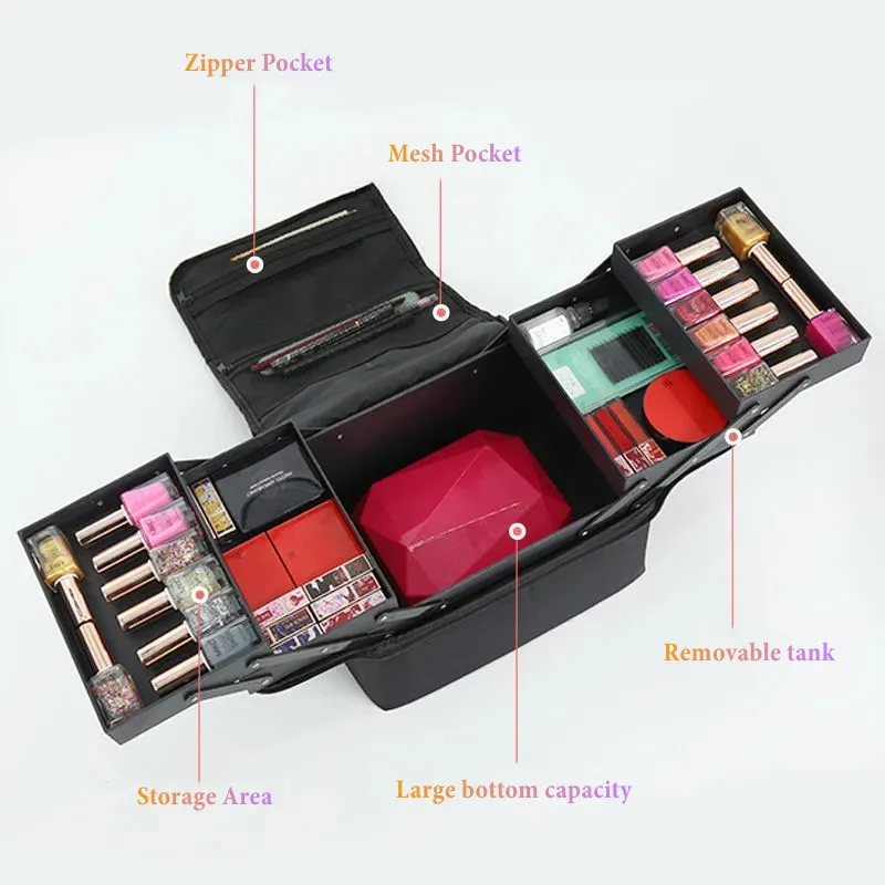 Large Capacity Women\'s Cosmetics Bag Makeup Case Multi-layer Manicure Hairdressing Suitcase Travel Tool Storage Organizer