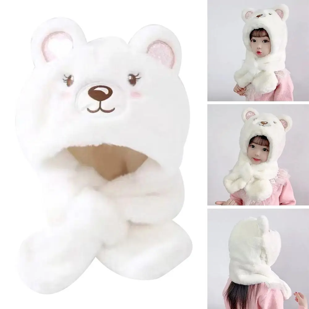 Cute Winter Hat Warm Thickening Scarf Hat Integrated Soft Casual Beanie Hat Scarf Children