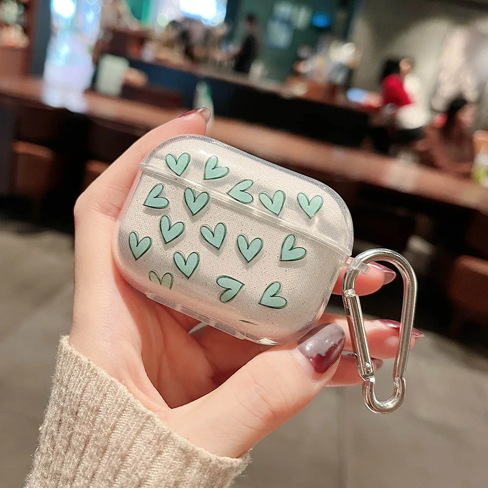 Tai Nghe Chụp Tai Dành Cho Tai Nghe AirPods Pro 2 Kim Tuyến Trái Tim Tình Yêu Nhiều Màu Sắc Bao Funda Cho Không Khí Quả 2 3 Trong Suốt TPU Mềm Dẻo ốp Lưng Có Móc Treo