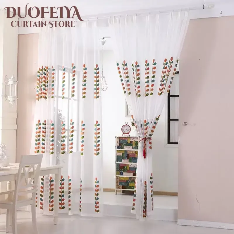 

Simple Modern Chinese American Style Leaf Curtains for Living Dining Room Bedroom Embroidered Linen Cotton Linen Bedroom Study