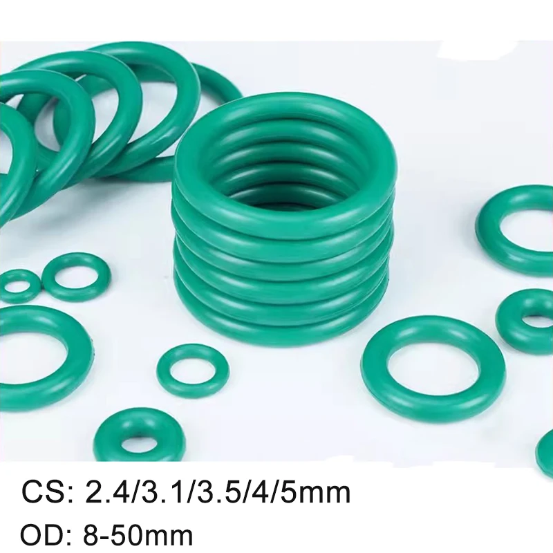OD 8-50mm CS 2.4/3.1/3.5/4/5mm 5/10PCS Green FKM Fluorine Rubber O-Ring Gasket Fuel Heat-Resistant Industrial Hardware Fittings