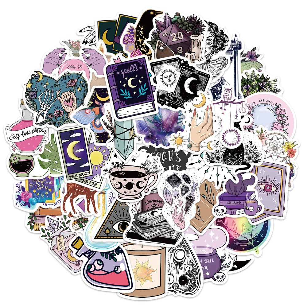 50pcs Aesthetic Magic Crystal Retro Witch Stickers For Journal Stationery Ipad DIY Scrapbooking Supplies Vintage Sticker Pack