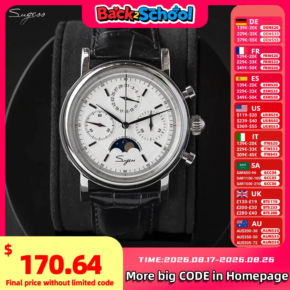 Moonphase Complication Watch - Sugess Men Watch Original Movement ST1908