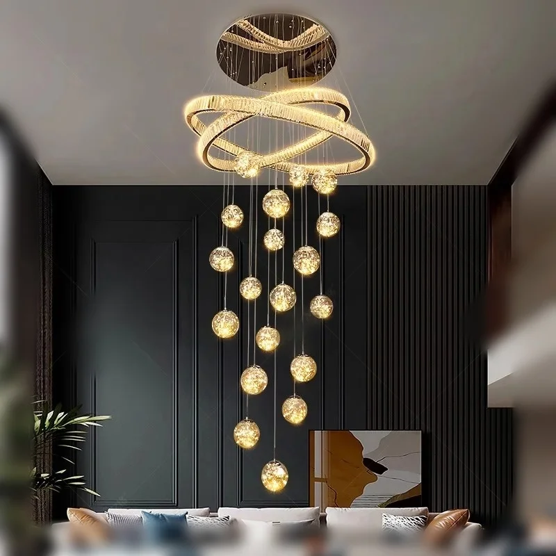 

Villa luxury crystal staircase pendant light, modern and simple 2025 new duplex building loft apartment high ceiling living room