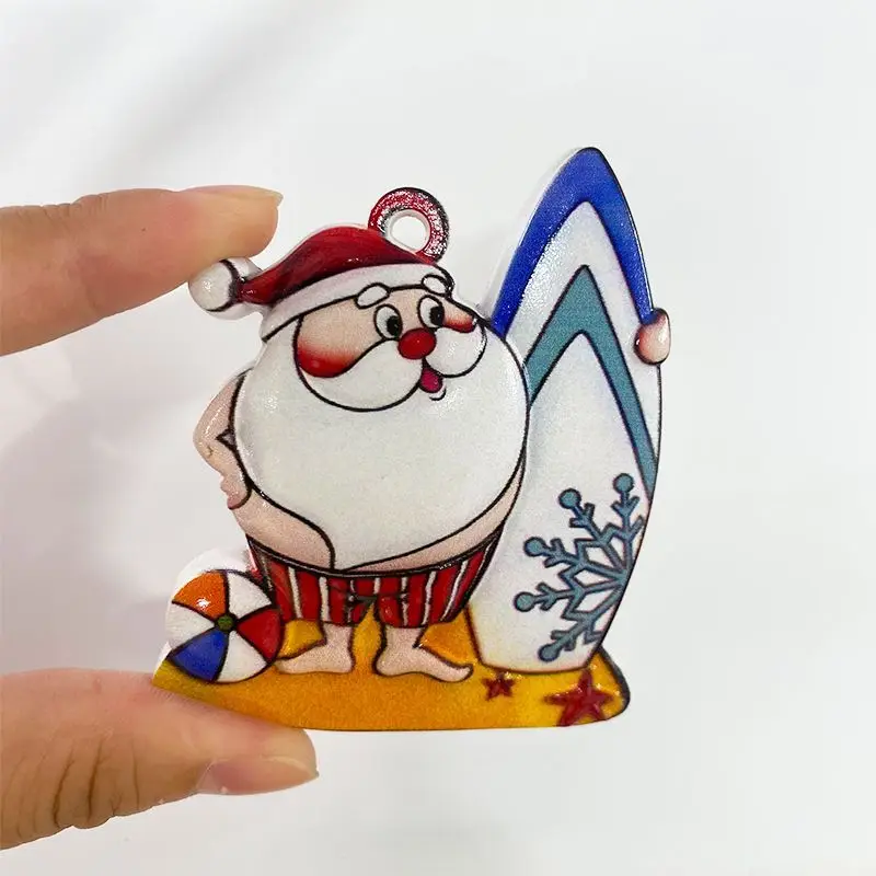 souvenir fridge magnet, Santa Claus holding a surfboard, 3D magnetic decorative travel souvenir