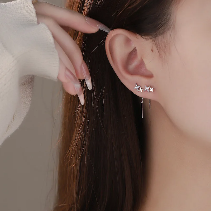 Starburst Threader Earrings Dainty Luxury Sweet Fresh Versatile Piercing Jewelry For Women