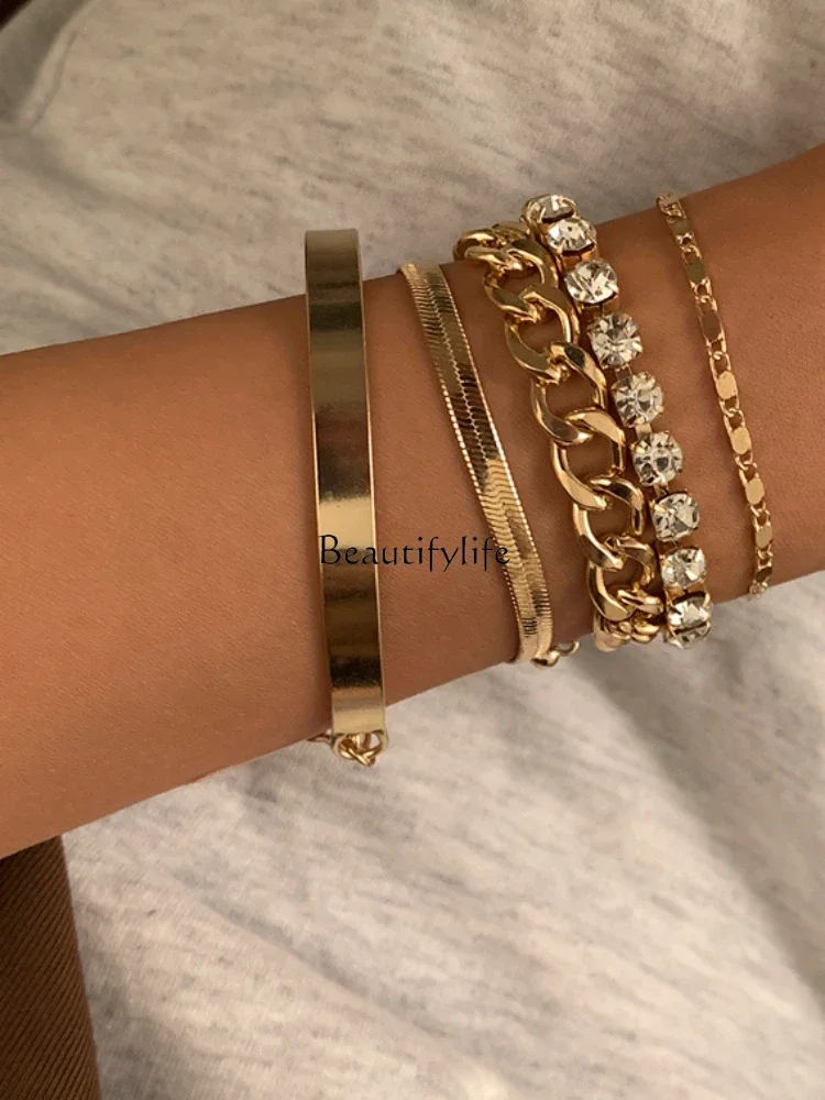 Stacked shiny bracelet versatile opening European and American personality multi-layer bracelet simple and fashionable