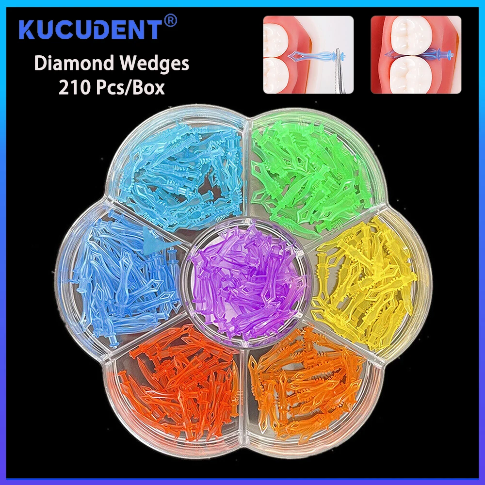 KUCUDENT 210 Pcs Dental Diamond Wedges Plastic Disposable Interdental Composite Restoration Materials Autoclave Dentistry Tools