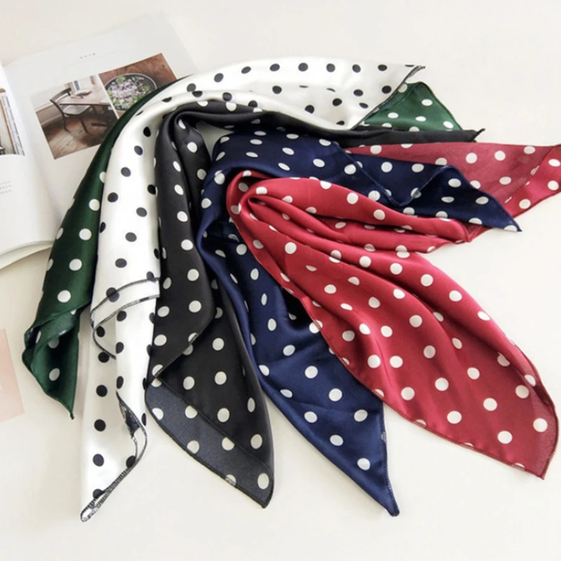 6 Farben Luxus weiche Frauen quadratischen Schal Bandanas Wrap Dot Print schöne Laides Hals Schals Stirnband Haar Krawatte Tasche Dekoration