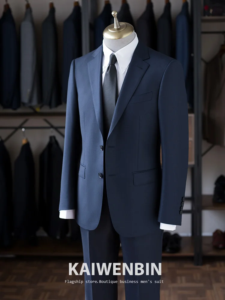 

Мужские костюмы: темно-синие, из смесовой шерсти и кашемира, пиджак и брюки, повседневные, деловые, для жениха, свадебные, на заказ, премиум-класса