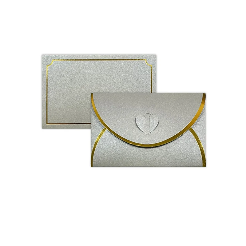 Advanced 50Pcs Envelopes With Gold Border Business High-End Envelope For Note Cards, Wedding Silver