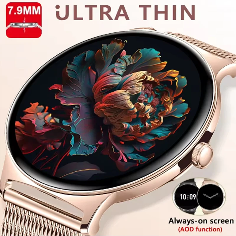 

New Ultra Thin Smart Watch Women Health Screen Always Display Time Sports Bracelet Bluetooth Call Fashion Waterproof Smartwatch
