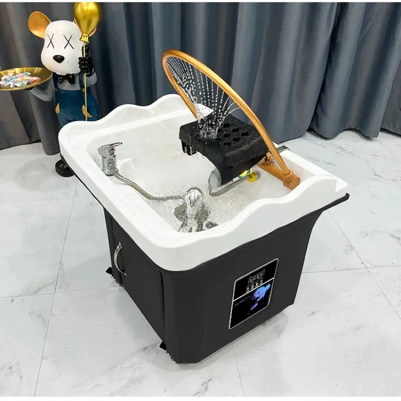 

Beauty Salon Massage Couch Movable Head Therapy Machine Water Circulation Fumigation Head Recuperation Hair Shampoo Basin