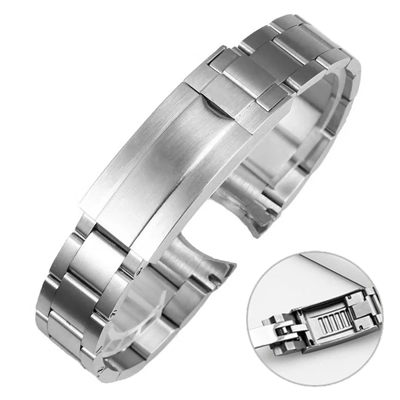 20mm 904 Stainless Steel Watch Band Strap With Fine Tuning Pull Button Clasp For Submariner Daytona Gmt Men's Watch Bracelet