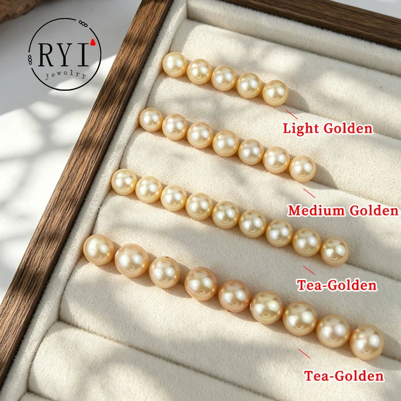 1PC 4A 5.5-6mm High Luster Perfect Round GOLD Pearl 100% Freshwater Loose Pearl DIY Jewelry Accessories