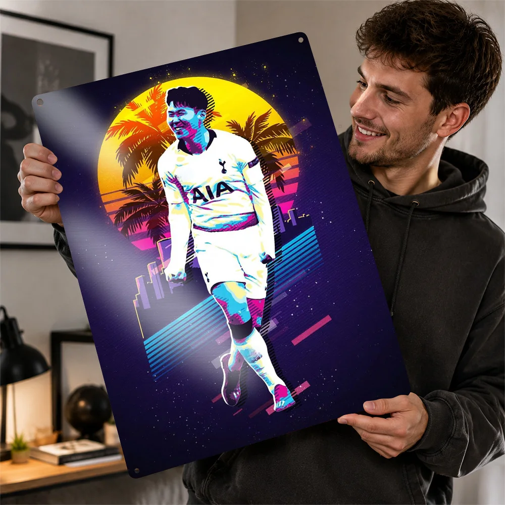 Son Heung Min Football Personalized 3D Textured Metal Poster Wall Art Tinplate Sign for Decoration Room Garage Accessories Bar