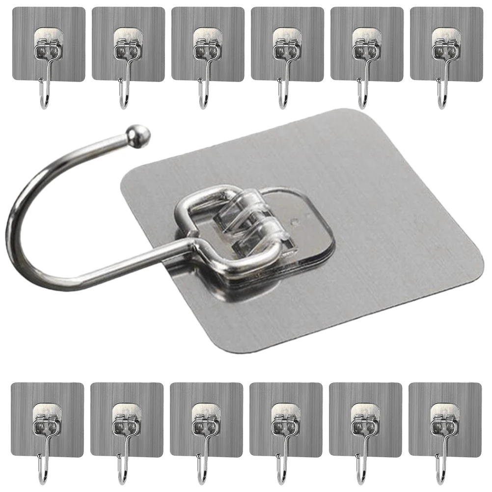 

20pcs Nail Free Adhesive Wall Hooks 7x7 Stainless Steel Bathroom Kitchen Decorative Picture Hooks Easy to Use