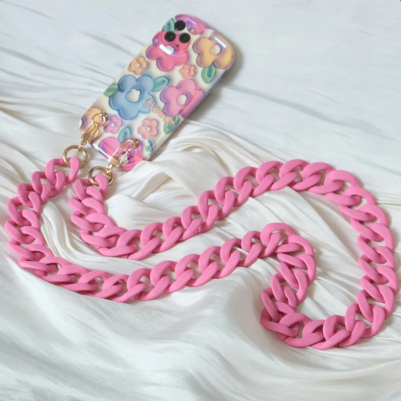 New Phone Accessory Detachable Parts Acrylic Matte Pink Neck Chain Crossbody Pendant Cellphone Strap Phone Case Hanging Chains