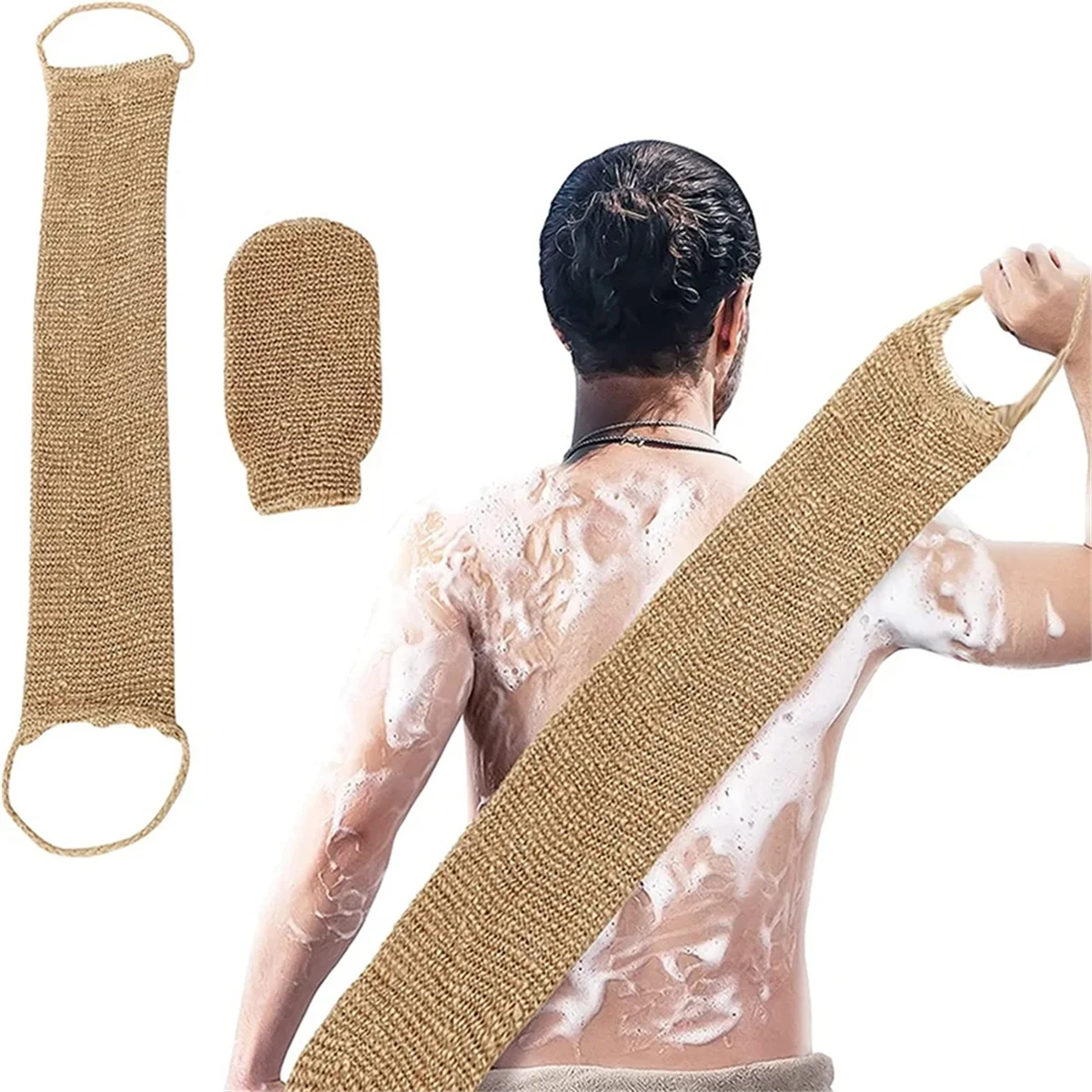 Ramie Bath Towel Shower Towel Back Body Exfoliating Belt Shower Scrubber for Body Cleaning Bathroom Shower Strap