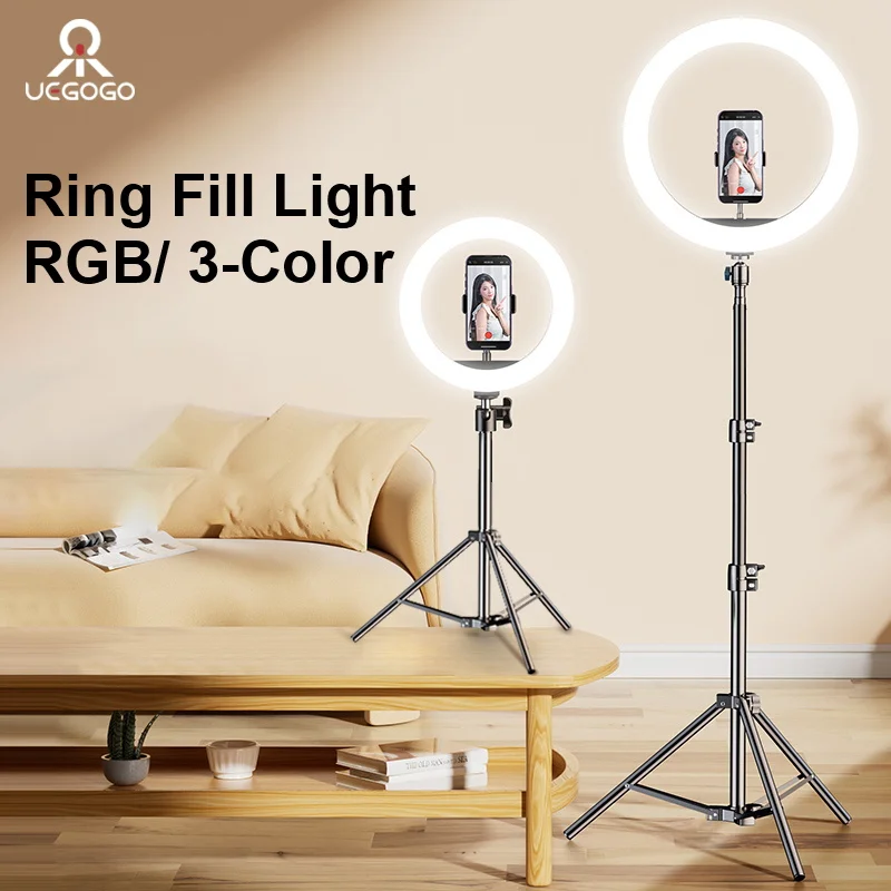 

UEGOGO 110cm Phone Tripod with RGB Selfie Ring Light 12''LED Fill Light Photography Stand Holder For Mobile Phone Youtube