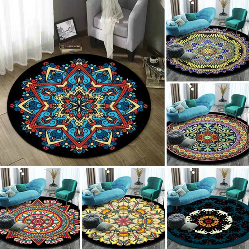 Ethnic Style Circular Carpet Retro Mandala Northern Europe Tea Table Hanging Basket Living Room Bedroom Bedside Floor Mat