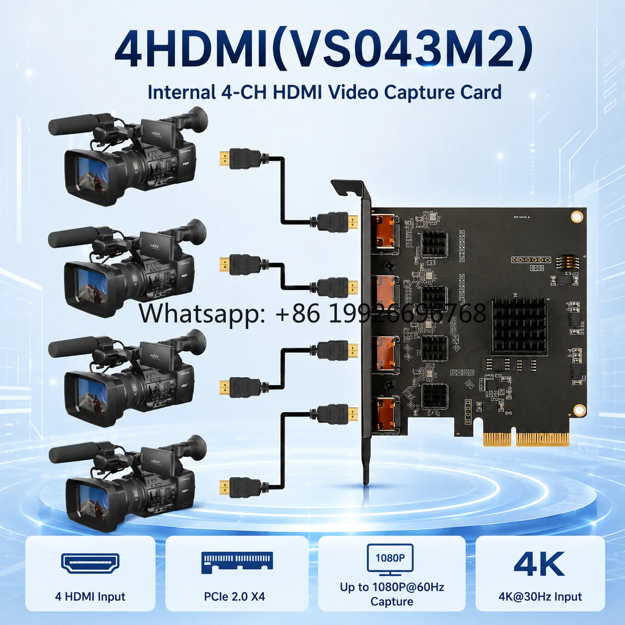PCIe X4 4CH 4K30 HDMI1.4 YUY2 Multi Mode Internal PCI Capture Card for Live Stream Laptop MP4 Camera
