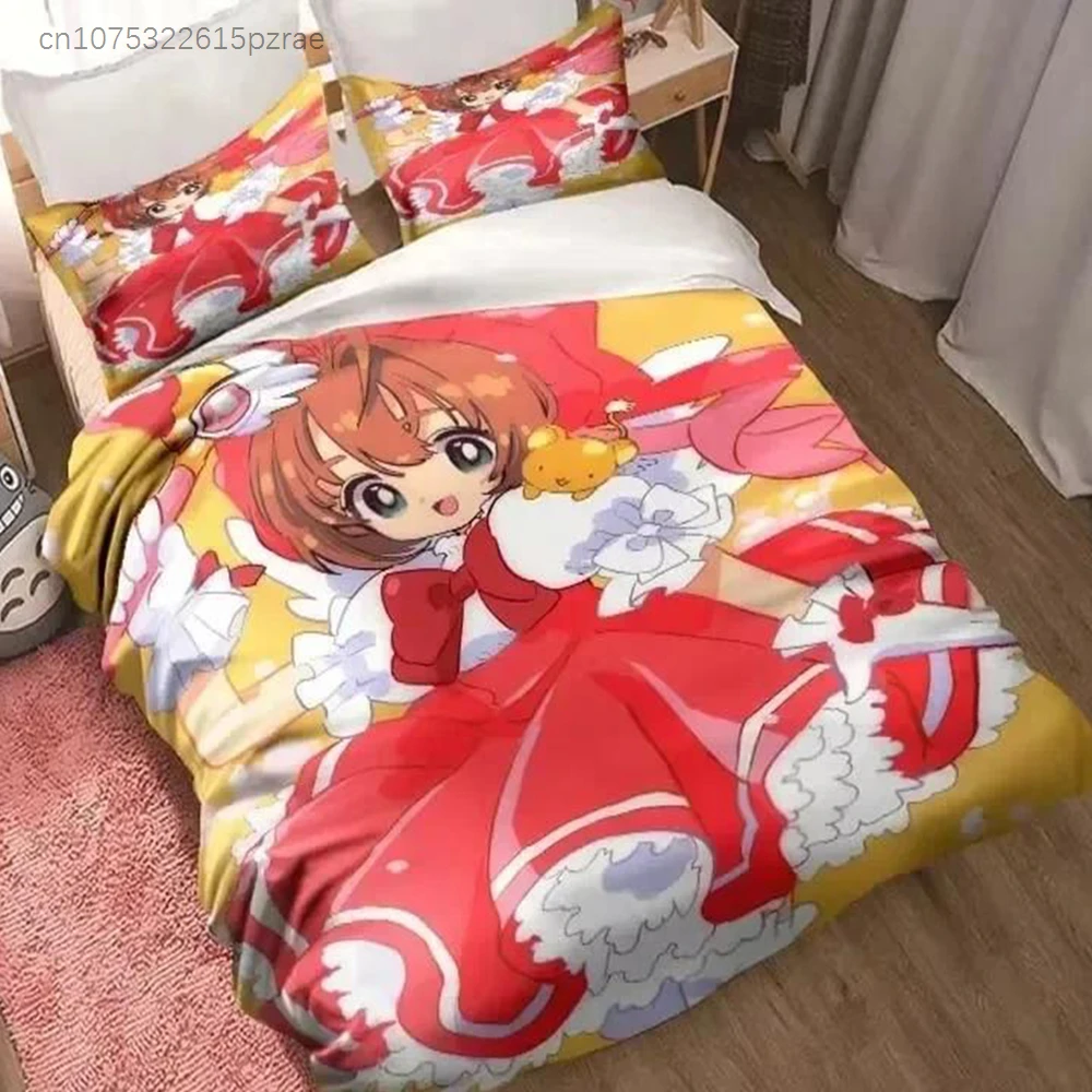 3d-プリントアニメカードキャプターさくら寝具セット寝室ソフトモダンベッドカバー快適な布団カバーキルトカバーと枕カバー