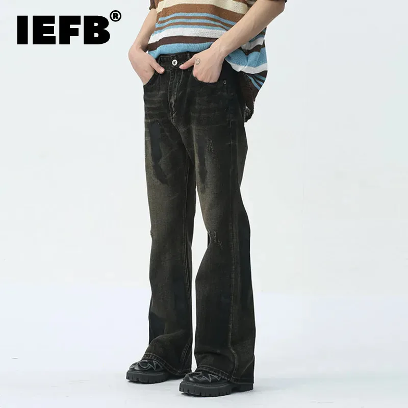 

IEFB Men's Jeans Autumn New Chic 2024 Casual Loose Male Trousers Zipper Pocket Simple Straight Bootcut Denim Pants 9C5288