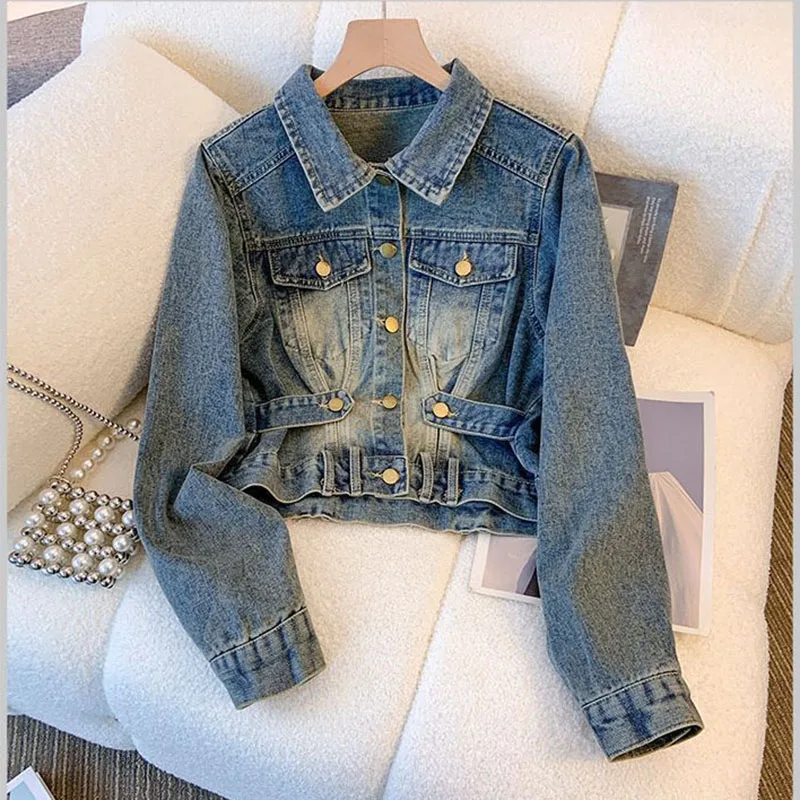 

Retro Design Waist Denim Gacket Women's New Autumn And Winter Short Fashion Temperament High waist Gacket Joker Niche Top